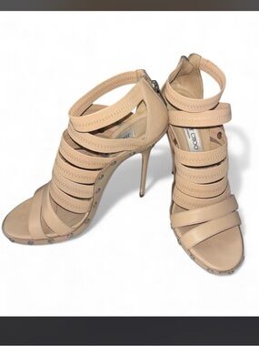 Jimmy Choo Beige Multi-Strap Stiletto Sandals